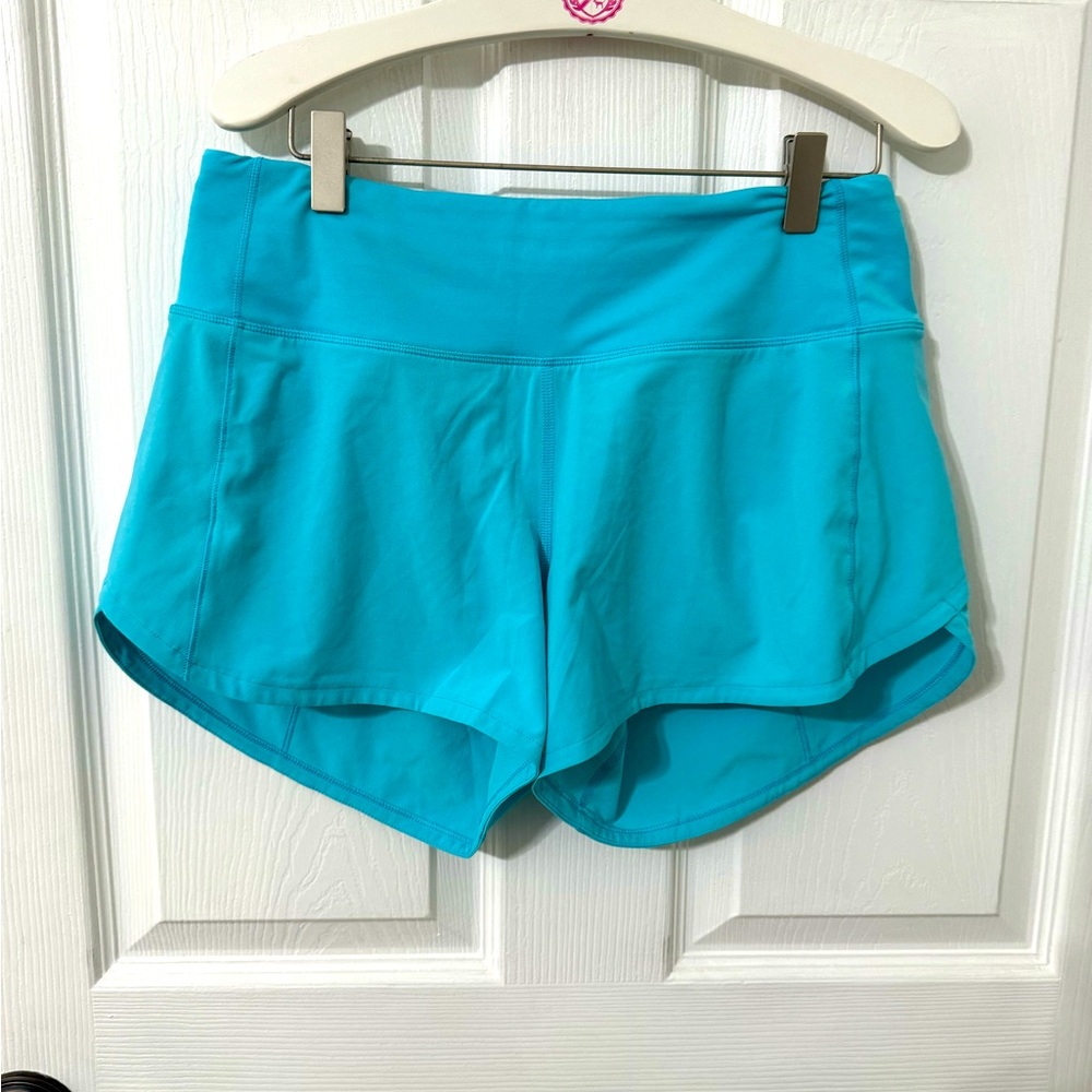 Lululemon speed ups high rise. 4in inseam. Size 6. Teal like color.